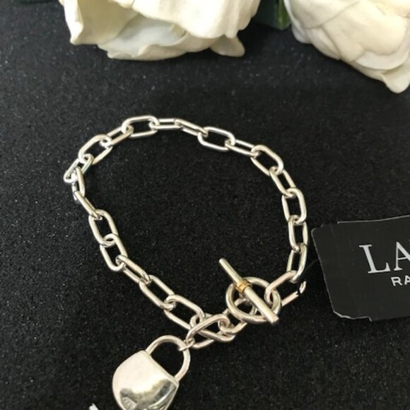 NWT Lauren Ralph Lauren Two-Tone Sterling Silver Padlock Flex Bracelet - Picture 5 of 7